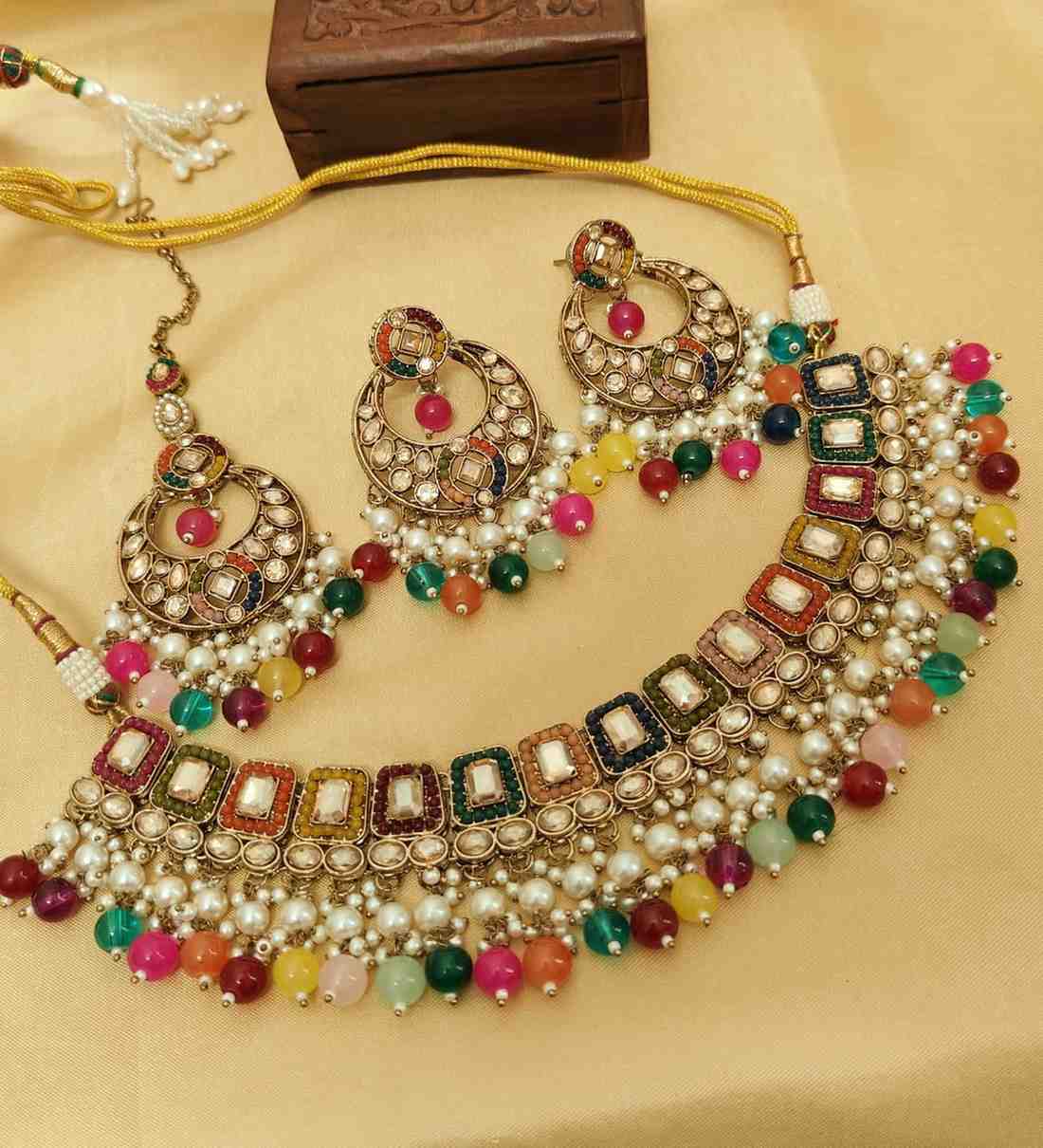 Beautiful Premium Quality Reverse Ad Stone Work Pakistani Chokker With  Earrings And Tika...